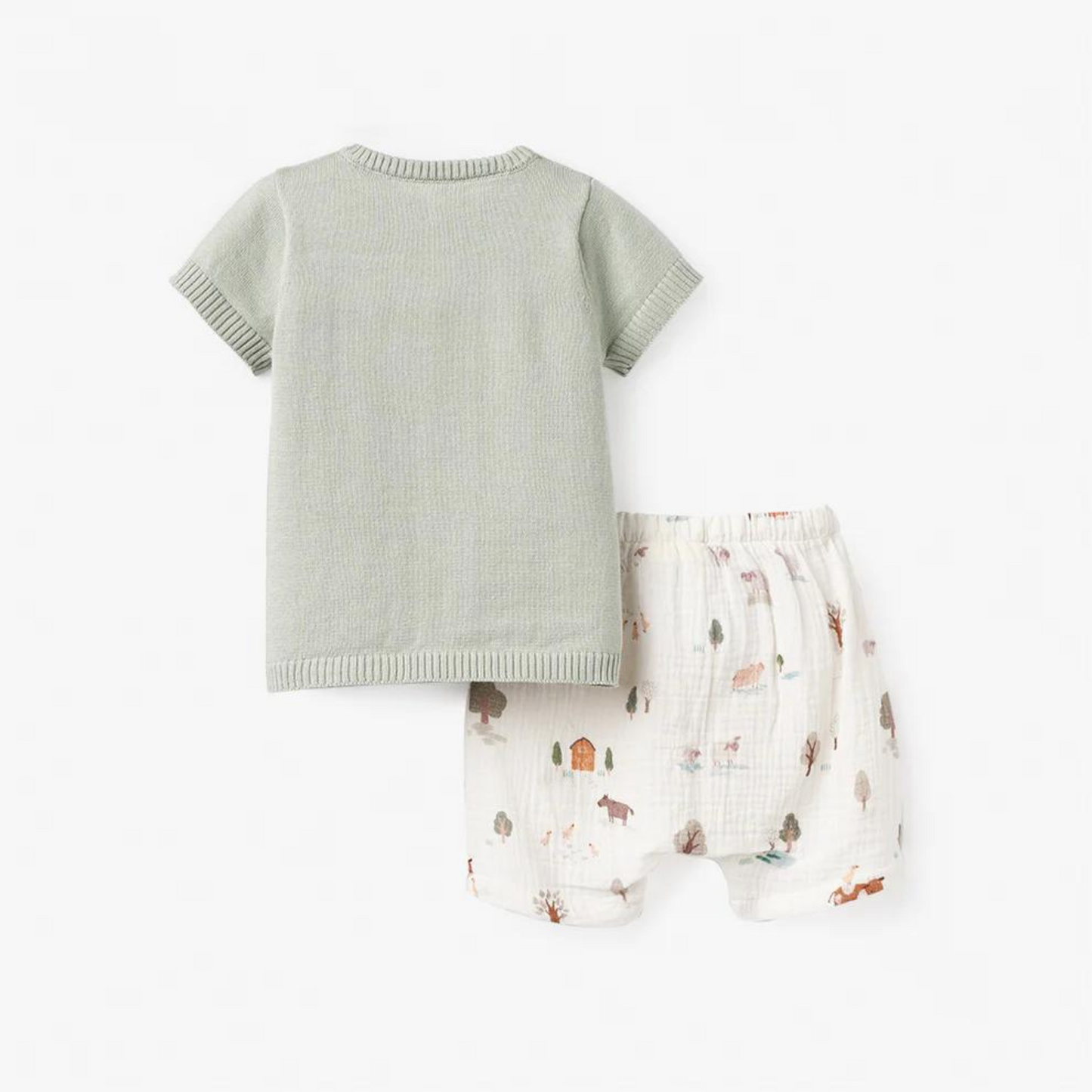 On The Farm Knit Henley Organic Muslin Short Set