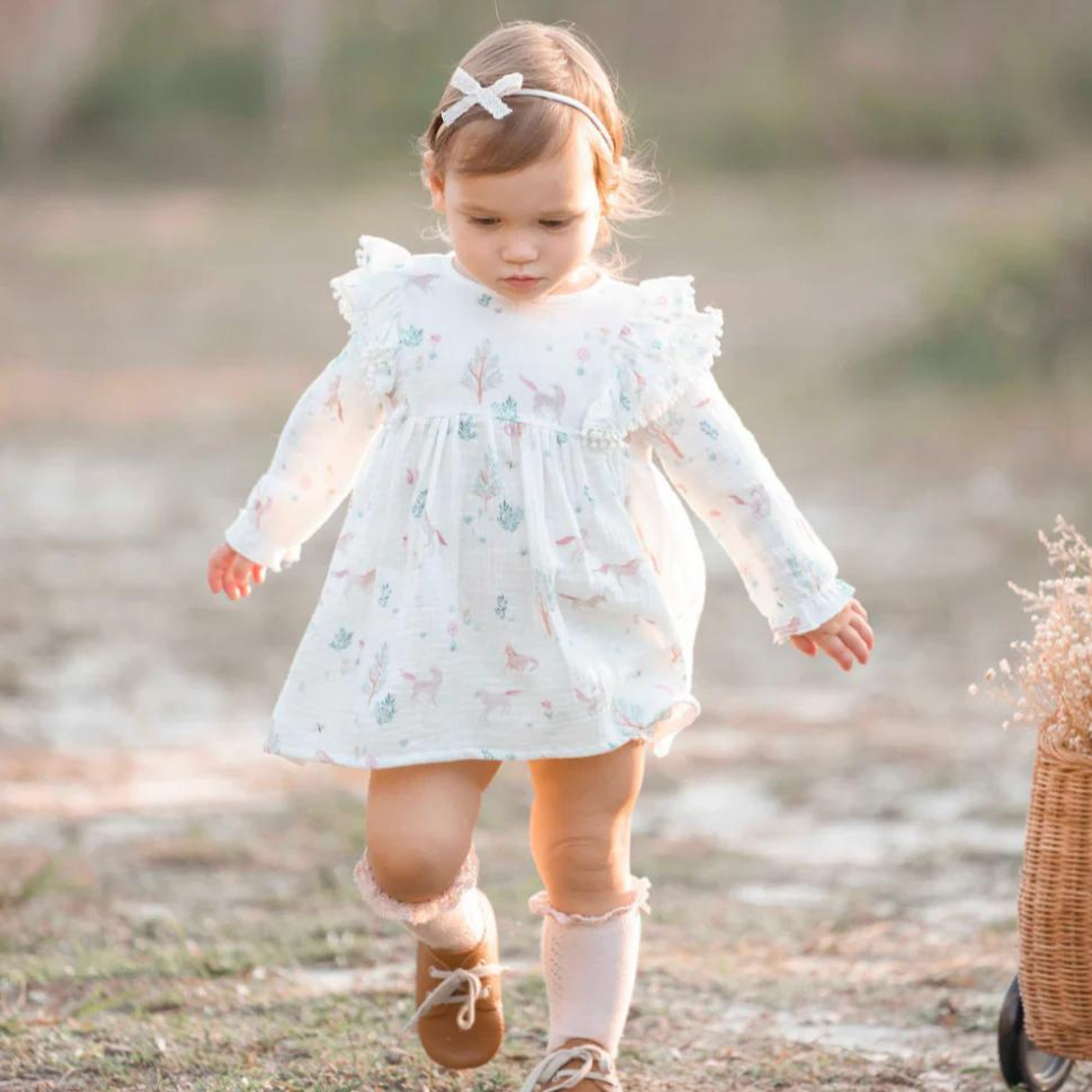 Pony Meadow Organic Muslin Dress Bloomer Set