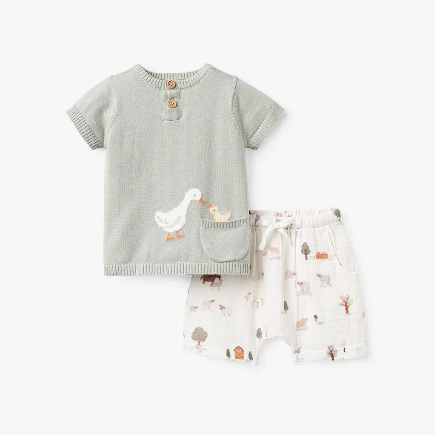 On The Farm Knit Henley Organic Muslin Short Set