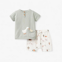 On The Farm Knit Henley Organic Muslin Short Set